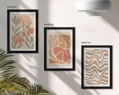 Tríptico com moldura Flores em tons pastel e padrões abstratos