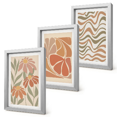 Tríptico com moldura Flores em tons pastel e padrões abstratos