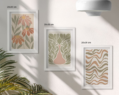 Conjunto de 3 quadros decorativos Ilustrações florais em tons pastel com abstração ondulada