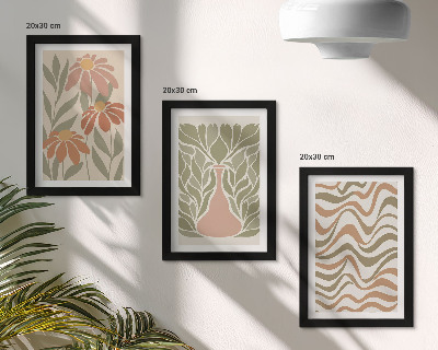 Conjunto de 3 quadros decorativos Ilustrações florais em tons pastel com abstração ondulada
