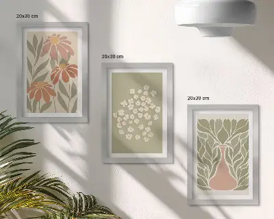 Conjunto de molduras com imagens com motivos florais e padrões minimalistas em estilo boho