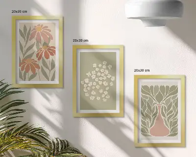 Conjunto de molduras com imagens com motivos florais e padrões minimalistas em estilo boho