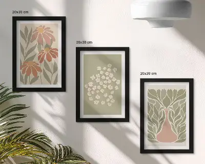 Conjunto de molduras com imagens com motivos florais e padrões minimalistas em estilo boho
