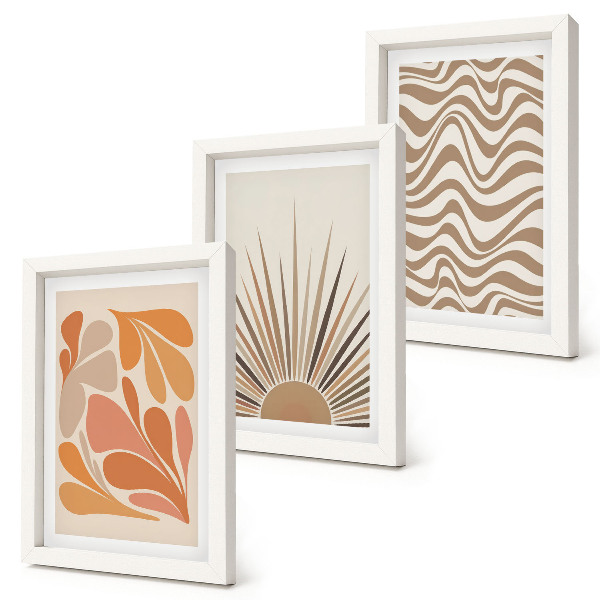 Tríptico com moldura formas abstratas em tons pastel boho de sol