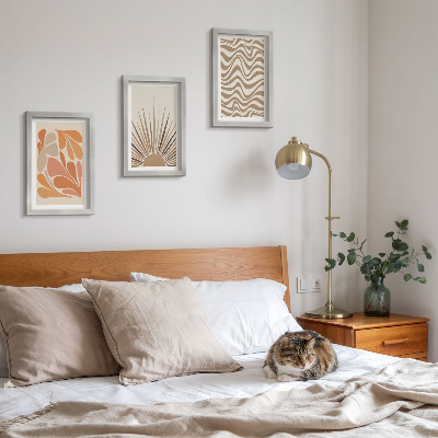 Tríptico com moldura formas abstratas em tons pastel boho de sol