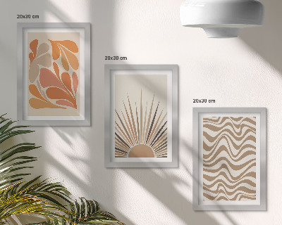 Tríptico com moldura formas abstratas em tons pastel boho de sol
