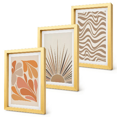 Tríptico com moldura formas abstratas em tons pastel boho de sol