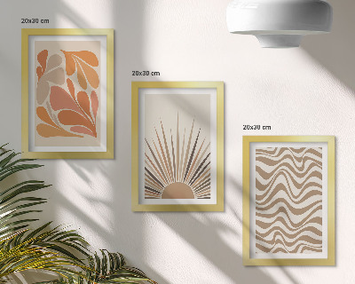 Tríptico com moldura formas abstratas em tons pastel boho de sol