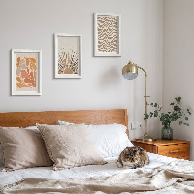 Tríptico com moldura formas abstratas em tons pastel boho de sol