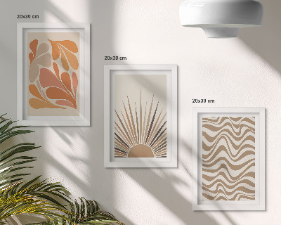 Tríptico com moldura formas abstratas em tons pastel boho de sol