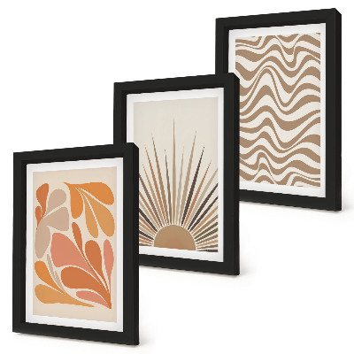 Tríptico com moldura formas abstratas em tons pastel boho de sol