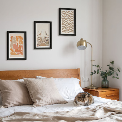 Tríptico com moldura formas abstratas em tons pastel boho de sol