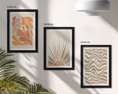 Tríptico com moldura formas abstratas em tons pastel boho de sol