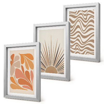 Tríptico com moldura formas abstratas em tons pastel boho de sol