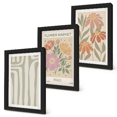 Conjunto de 3 quadros decorativos Pôster com motivos botânicos, minimalismo parisiense