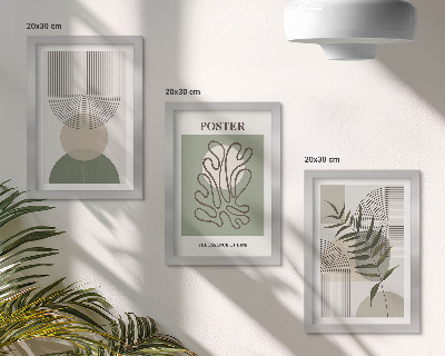 Tríptico com moldura Pôster com padrões botânicos abstratos geométricos