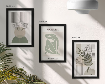 Conjunto de 3 quadros decorativos Gráficos estilosos com formas abstratas e plantas.