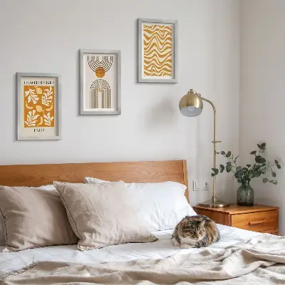 Conjunto de 3 quadros decorativos com estampas de moda florais e geométricas