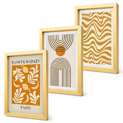 Conjunto de 3 quadros decorativos com estampas de moda florais e geométricas