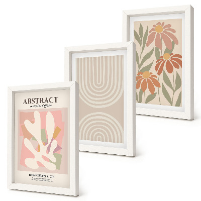 Conjunto de molduras com imagens Formas abstratas com motivos vegetais em tons pastel.
