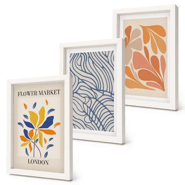 Tríptico com moldura Flores em estilo moderno com padrões abstratos
