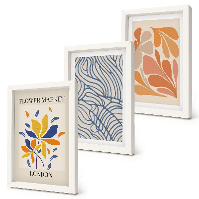 Tríptico com moldura Flores em estilo moderno com padrões abstratos