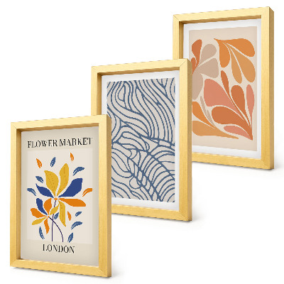 Tríptico com moldura Flores em estilo moderno com padrões abstratos