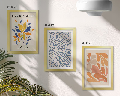 Tríptico com moldura Flores em estilo moderno com padrões abstratos