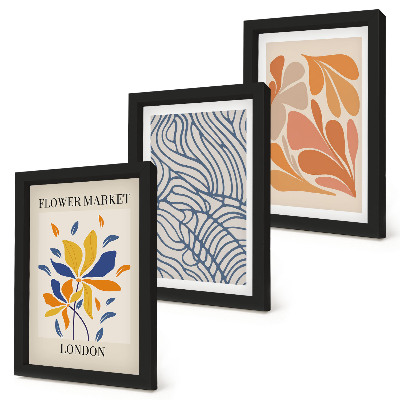 Tríptico com moldura Flores em estilo moderno com padrões abstratos