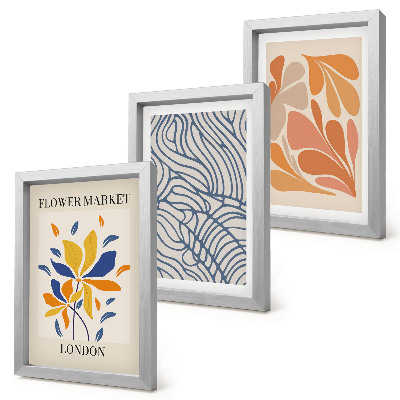 Tríptico com moldura Flores em estilo moderno com padrões abstratos