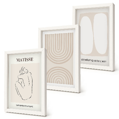Conjunto de 3 quadros decorativos Linhas elegantes e formas minimalistas em tons neutros.