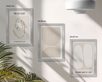 Conjunto de 3 quadros decorativos Linhas elegantes e formas minimalistas em tons neutros.
