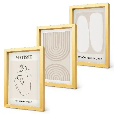 Conjunto de 3 quadros decorativos com linhas elegantes e formas minimalistas em tons neutros