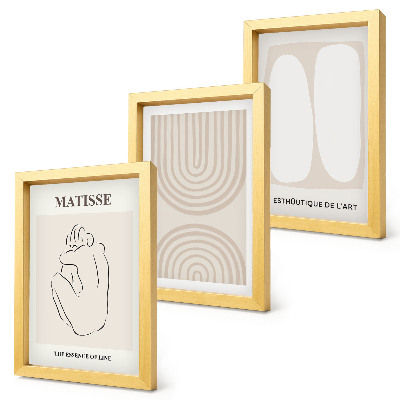 Conjunto de 3 quadros decorativos Linhas elegantes e formas minimalistas em tons neutros.