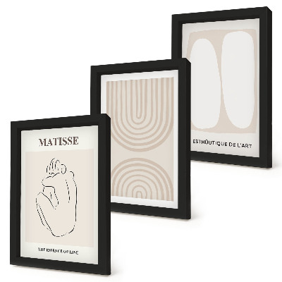 Conjunto de 3 quadros decorativos Linhas elegantes e formas minimalistas em tons neutros.