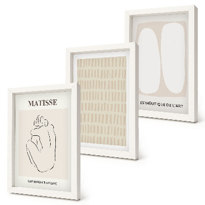 Conjunto de molduras com imagens Linhas e formas em tons de bege e branco.