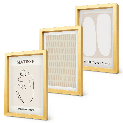Conjunto de molduras com imagens Linhas e formas em tons de bege e branco.