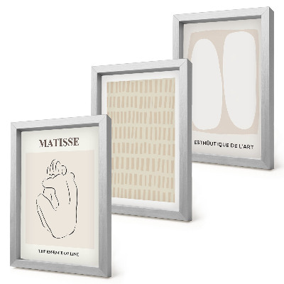 Conjunto de molduras com imagens Linhas e formas em tons de bege e branco.