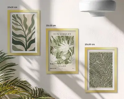 Conjunto de 3 quadros decorativos com estampas de plantas e estilo botânico boho