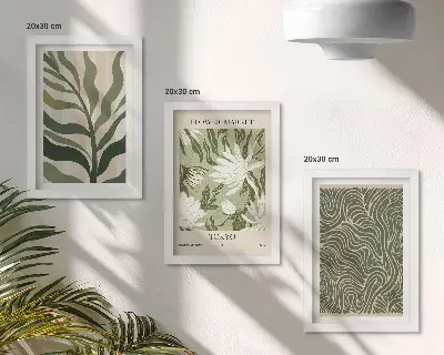 Conjunto de 3 quadros decorativos com estampas de plantas e estilo botânico boho
