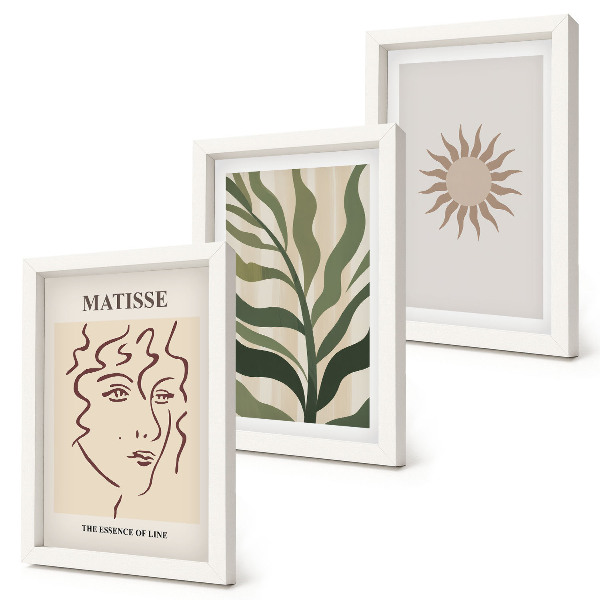 Conjunto de molduras com imagens Padrões e linhas abstratas de plantas em cores suaves.