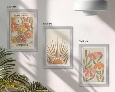 Tríptico com moldura Flores em tons pastel com raios de sol