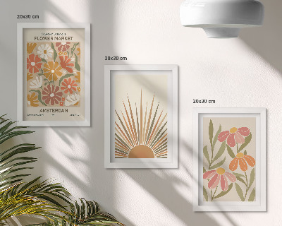 Tríptico com moldura Flores em tons pastel com raios de sol