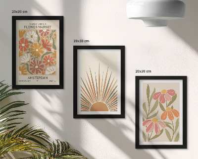 Tríptico com moldura Flores em tons pastel com raios de sol