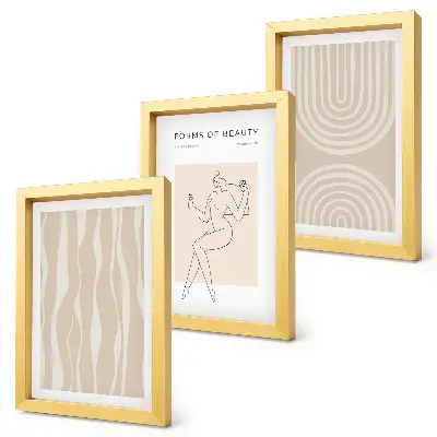 Conjunto de 3 quadros decorativos com padrões abstratos e decorações boho delicadas