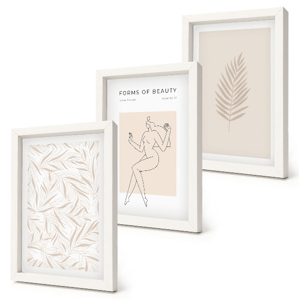 Tríptico com moldura Motivos minimalistas de design botânico