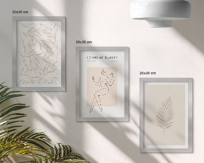 Tríptico com moldura Motivos minimalistas de design botânico