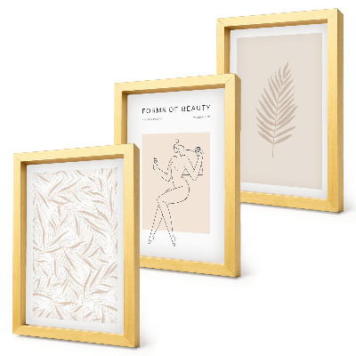 Tríptico com moldura Motivos minimalistas de design botânico