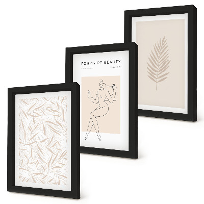 Tríptico com moldura Motivos minimalistas de design botânico