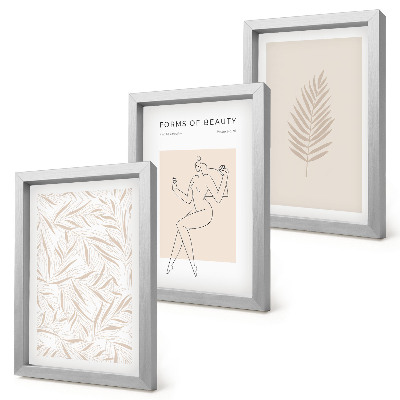 Tríptico com moldura Motivos minimalistas de design botânico